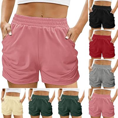 Pantalones cortos elásticos de cintura alta para correr, informales, de verano, con bolsillo para exteriores, para mujer