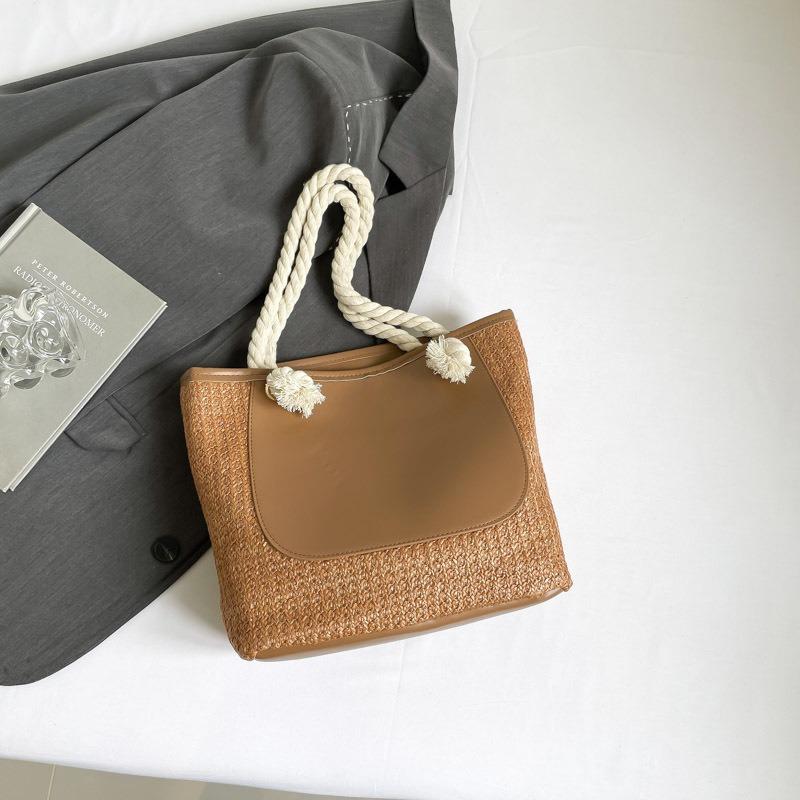 

Straw Large Capacity Fashion Splicing Tote Bag Summer Commuter Shoulder Underarm Bag Tote Bag