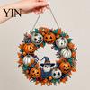 Party Decoration Accessory Fall Pumpkin Sunflower Wreath Hanging Decor, Acrylic Hand Painted Festive Window Ornament, Thanksgiving Halloween