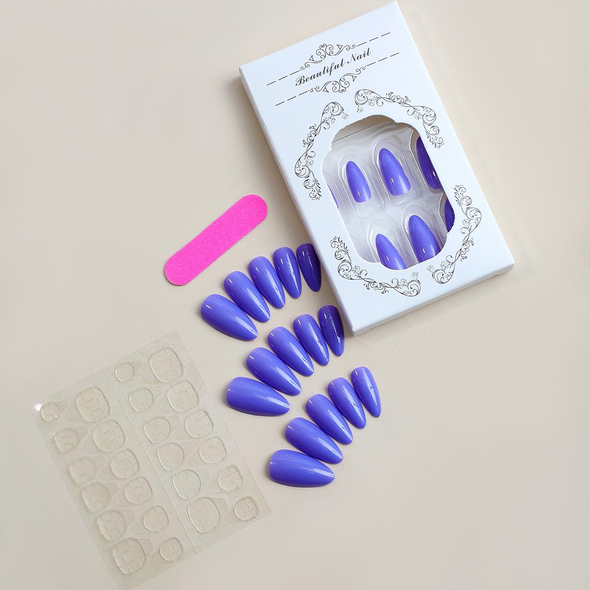 

Миндалевидные синие минималистичные накладные ногти - Съемные наклейки для нейл-арта