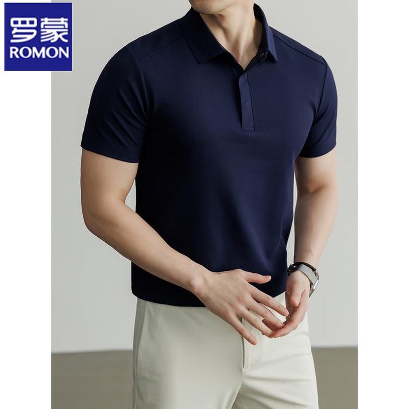 ROMON Men's Mulberry Silk Quick-Dry Breathable Polo T-Shirt