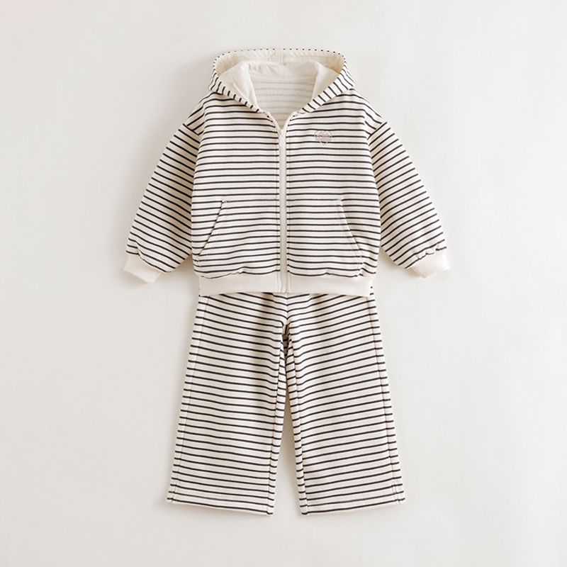 [One Set for Peace of Mind] Mark Jenny Girls  Striped Hooded Suit Kidsren s Sports Suit Spring New Style 551535 Stripes 120