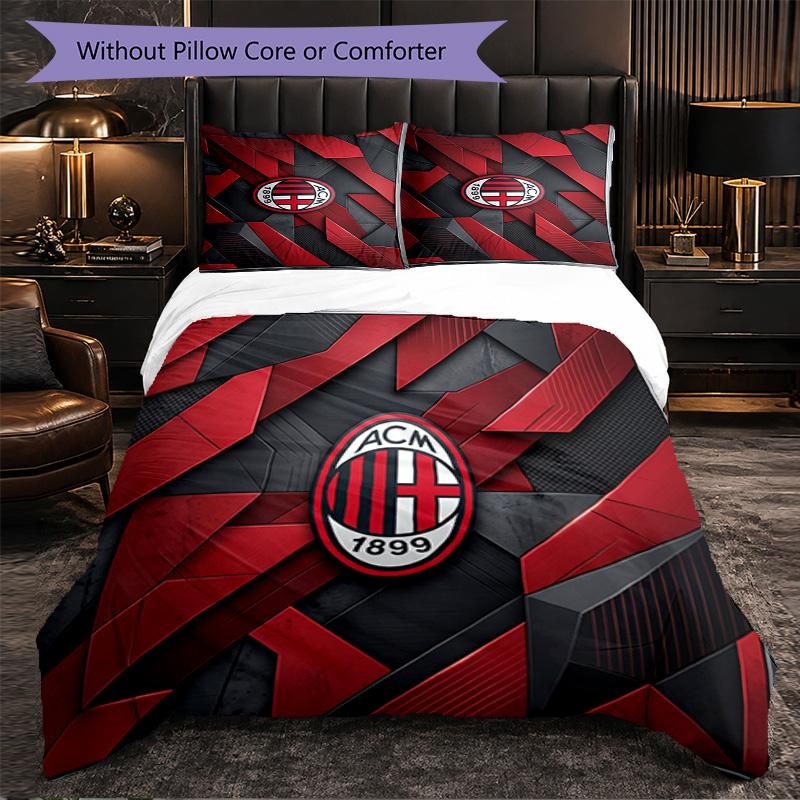 Set Lenzuola AC Milan Modello 3 Pezzi Morbida Copripiumino in Microfibra con Federe per Camera da Letto