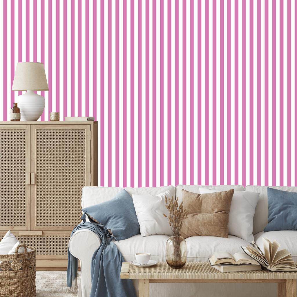 Powder Pink, White and Purple Striped Wallpaper for Living Room and Bedroom 50x1000