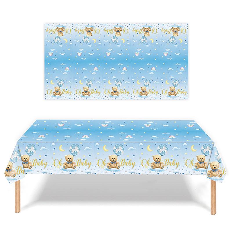Cute Bear Disposable Tablecloth Blue Oh Baby Table Cover Boy Girl Baby Shower Party Decoration Kids Birthday Cartoon Tablecloth синий