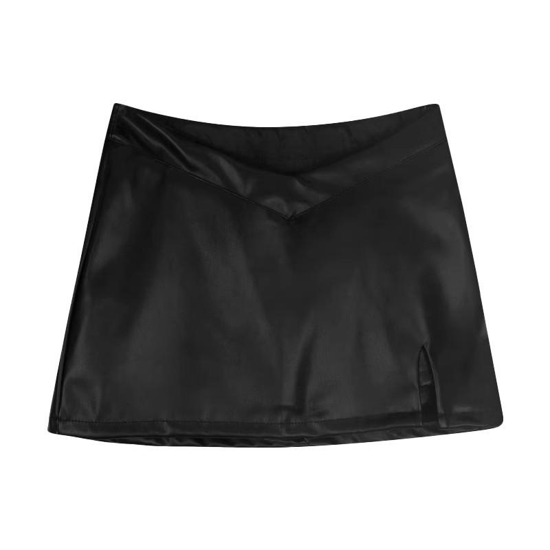 Women's High Waist PU Leather Black Midi Skirt with Slit - New Autumn 2025 Plus Size Bodycon