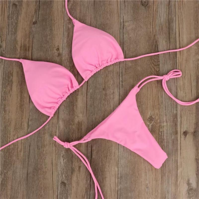 Women's Black Triangle Halter Tie Side Two Piece Bikini Swimsuit