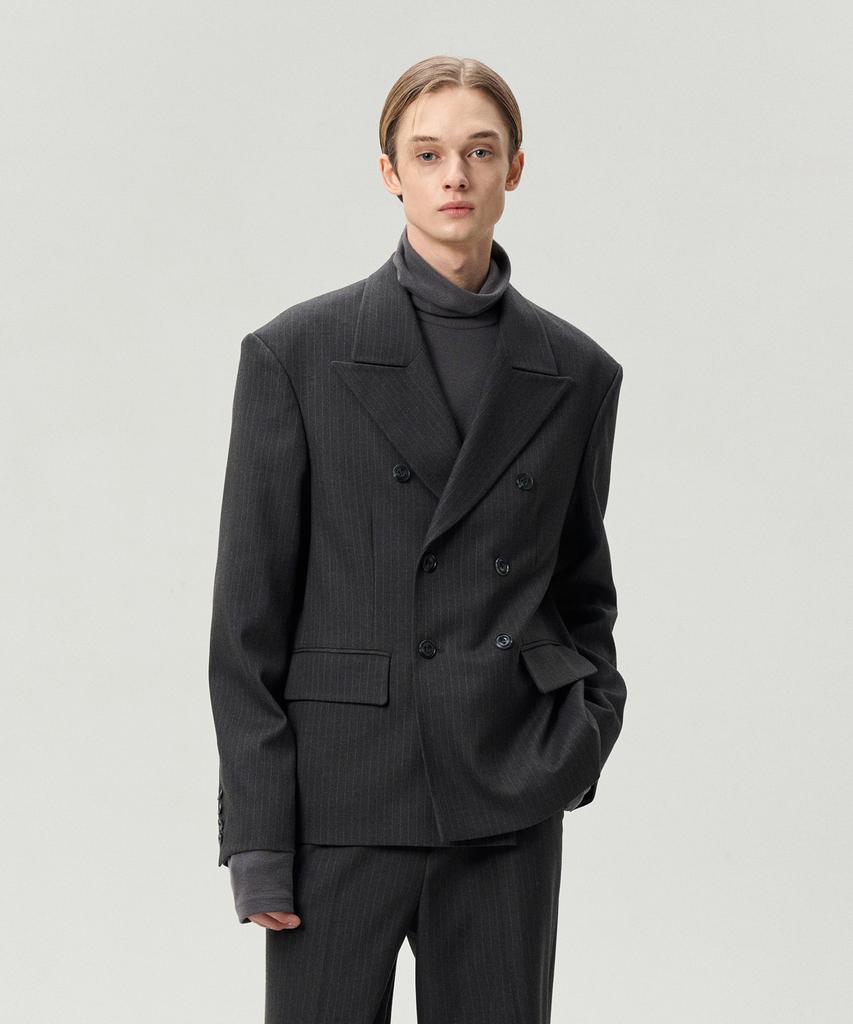 Rerhee Men Stripped Double Breasted Jacket