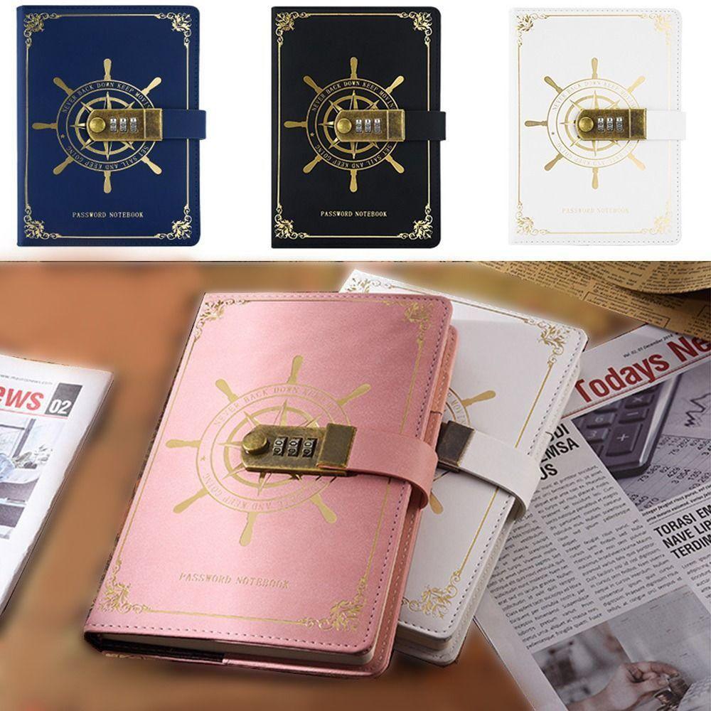 Refillable Diary with Lock PU Leather Password  Notebook A5 Locked Journal  Boys