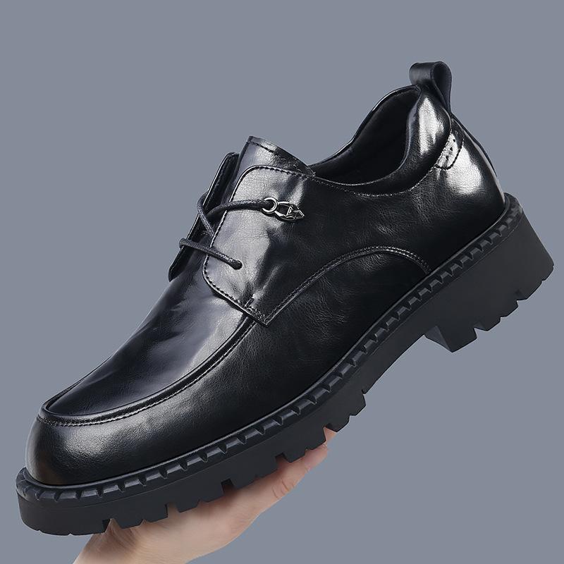 Fashion New Autumn Fashion British-style Business Casual Men's Leather Shoes Autumn Winter Solid Color Platform Lace-up Man Dress Shoes