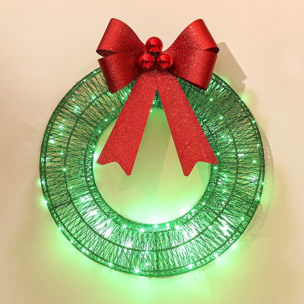 Christmas Metal Light Up Wreath With LED Warm Lights And Ribbon Bow Holiday Decoration