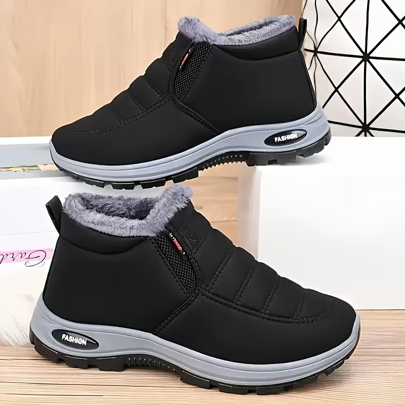Women's super warm winter boots with anti slip thick soles, low heels, round toe section, solid color outdoor hiking