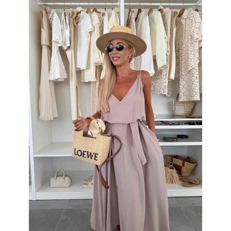 DAFIFY Women's Fashion Summer Spring Solid Color Print Sleeveless V-Neck Loose Waistline Casual Dresses