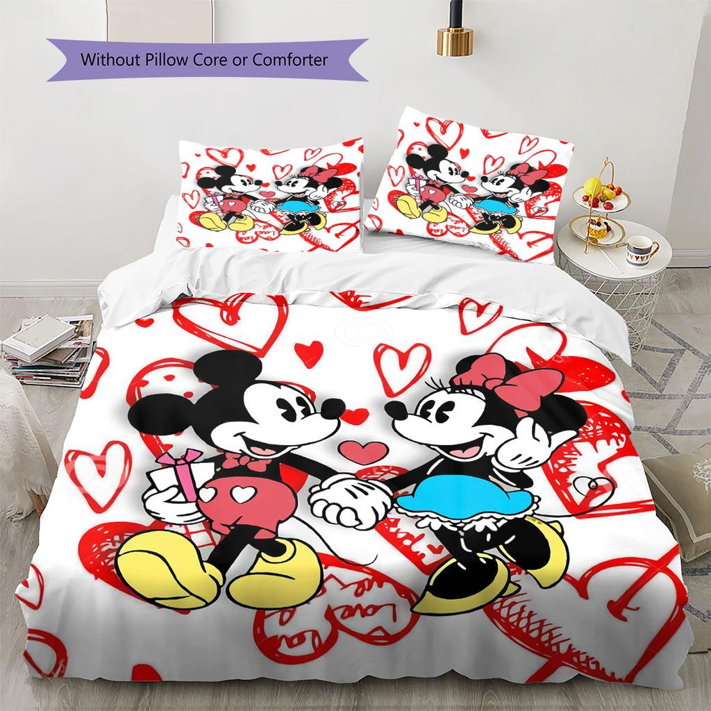 Sweet and Heart-themed Mickey & Minnie Couple Patterns – The Perfect Choice for Decorating A Child's Bedroom. Warm Bedding Set.