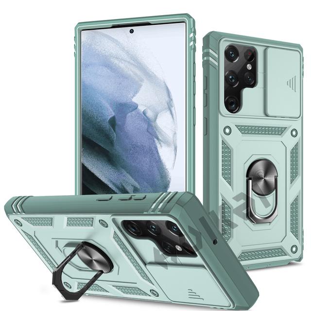 Fodral för Samsung S23 S22 S21 S20 Fe Note 20 Ultra Plus A53 A33 A52s A52 A32 5g Heavy Duty med kamera 360 graders Kickstand Cover