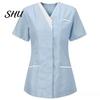 Tops Uniforme Camici da Infermiere Traspiranti Donna Scollo a V Manica Corta Tasche Top Scrub Tute Uniformi Patchwork Colore Design Lavoro Infermieristico