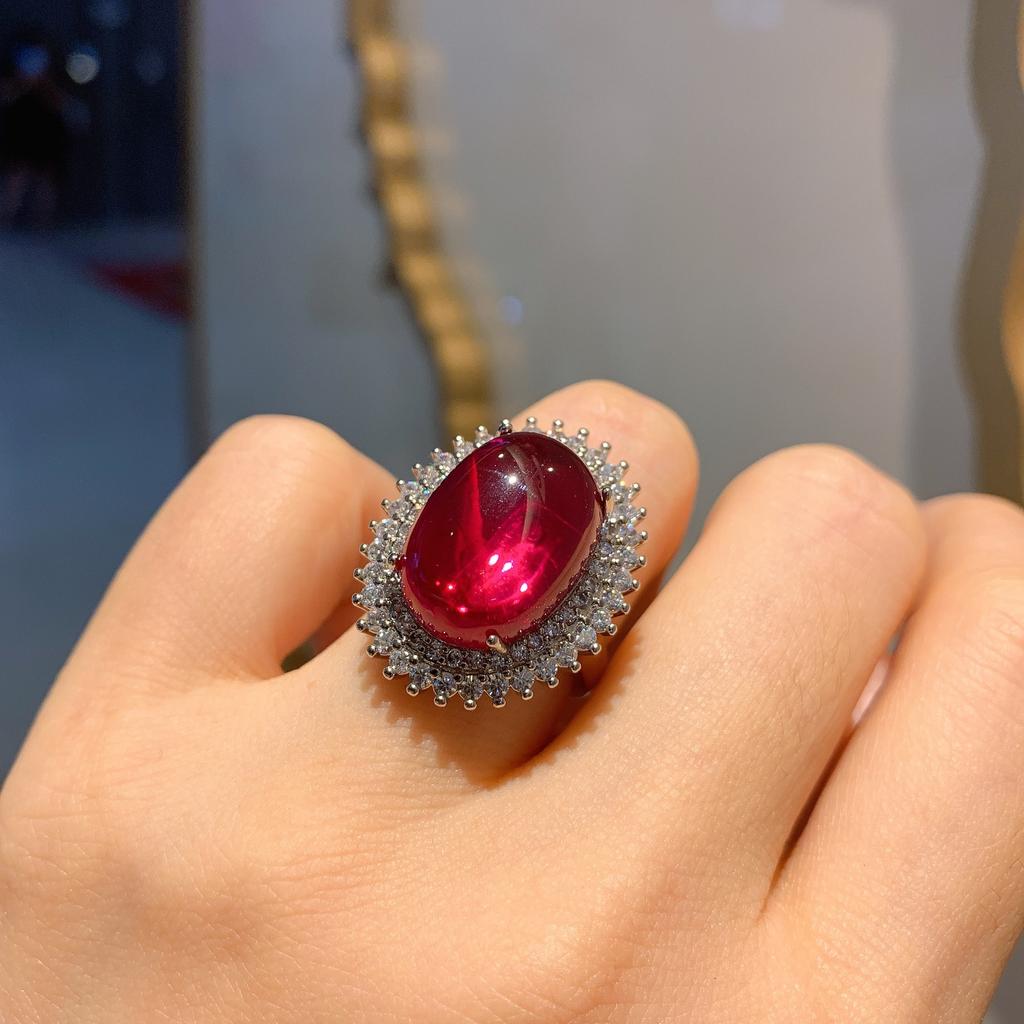 Jewelry Ice Seed Fluorescent Denier Pigeon Blood Red Treasure Plain Ring Women'S Temperament 13 * 18