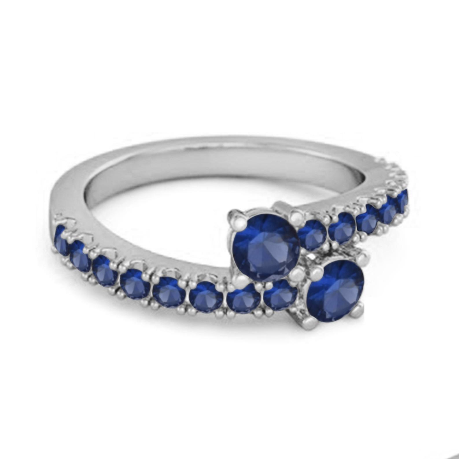 

Blue Sapphire Bypass Ring - 925 Sterling Silver 10.5 білий
