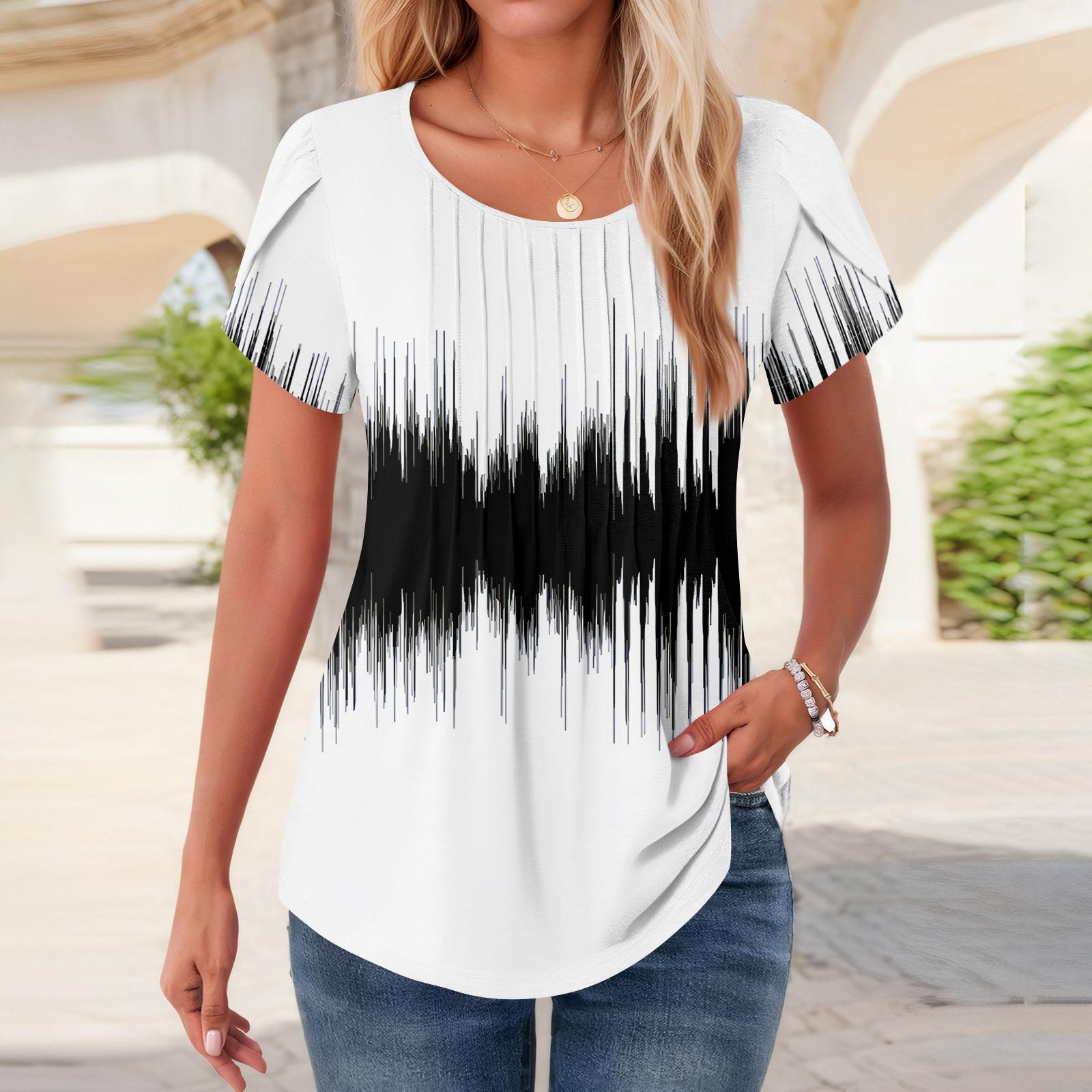 

Женские топы с коротким рукавом и круглым вырезом, летние рубашки с цветочным принтом, блузки для женщин, нарядные повседневные XL белый