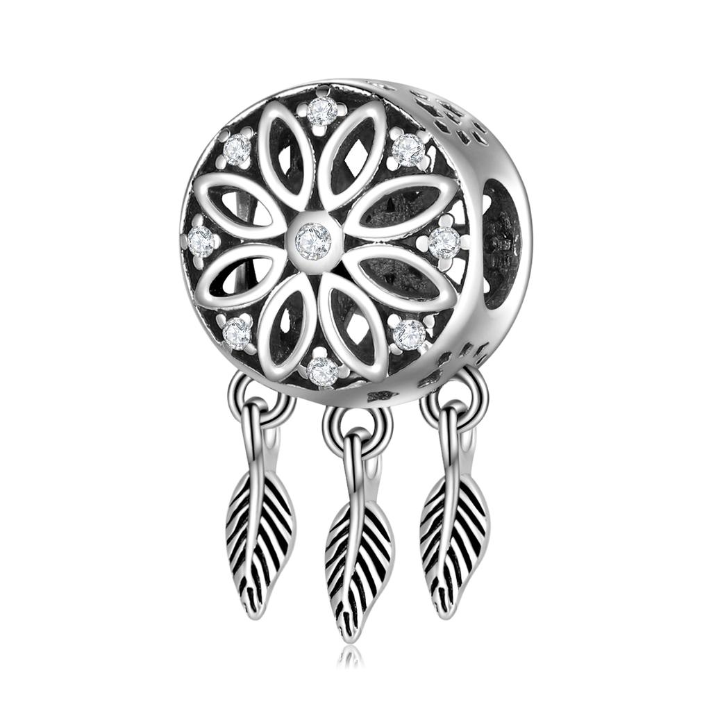 925 Silver Sparkling Angel Wings Dream Catcher Skull Clear CZ Charms for Jewelry Making Fit Original Designer Bracelets