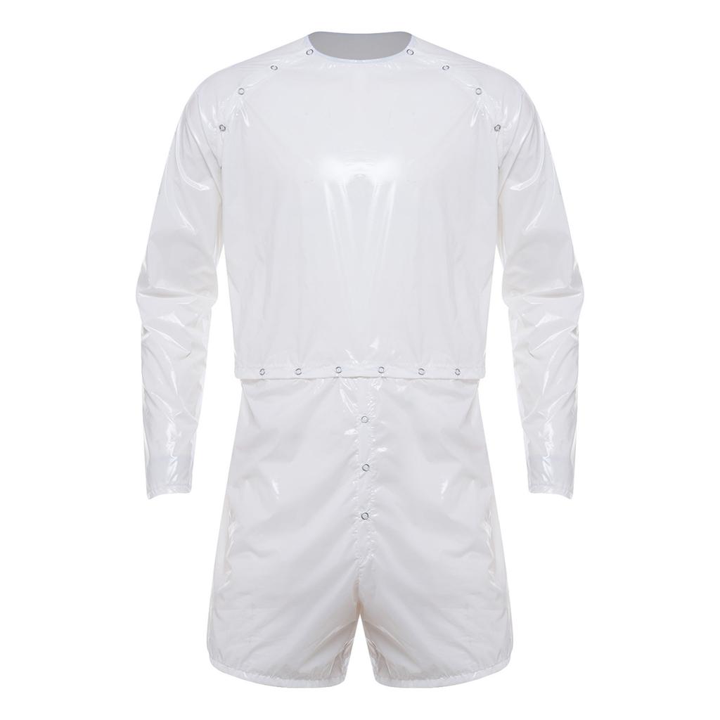 S-3XL Tuta da Sauna Impermeabile per Uomo Tuta Intera a Maniche Lunghe Pulsanti sulle Spalle Vita Cavallo Boxer Staccabili Body per Costumi da Bagno