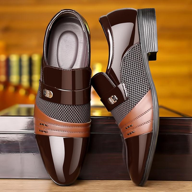 Fashion Vintage Mens Leather Shoes Luxury Brand Pointed Business Dress Work Shoes Wedding Shoes for Men Formal Shoes Men Plus Size