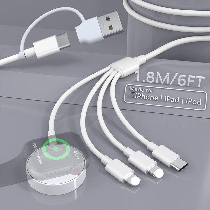 4 In 2 Multi Charging Cable for Apple Watch Charger USB C Cable Tra Vel Charger Compatible with iPhone 15 14 13 iWatch Series