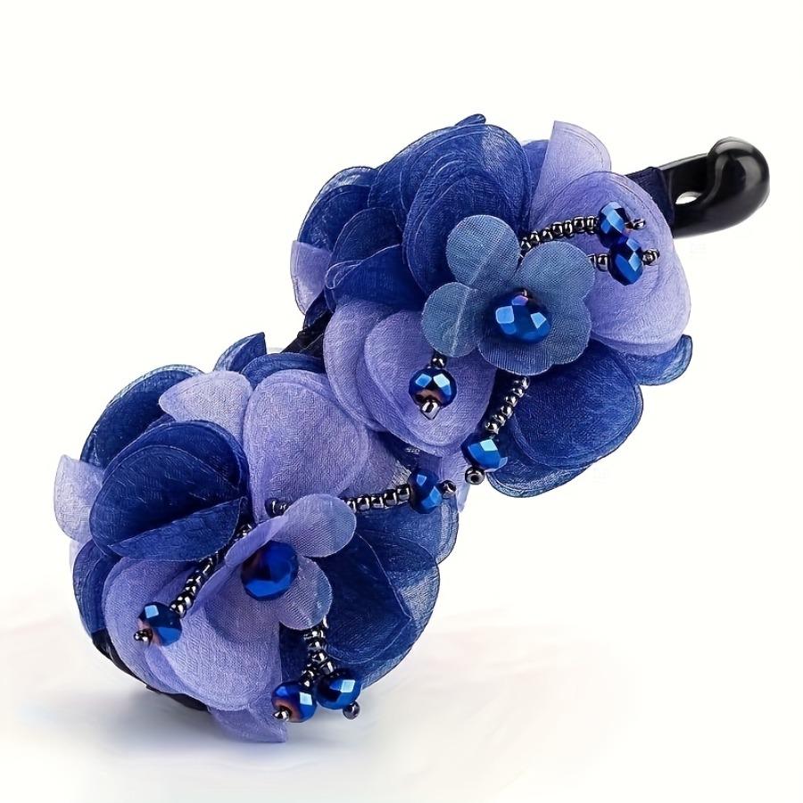 Vintage Bohemian Style Fabric Flower Hair Claw - Resin Elegant Banana Clip Non-Slip Jaw Clamp - Fashion Strong Hold Ponytail Holder for Women