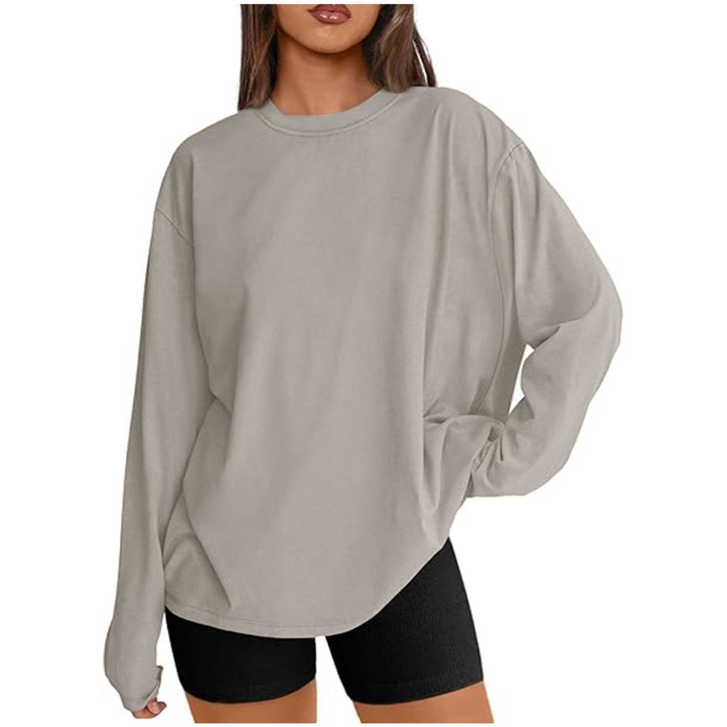 New Solid-color Long-sleeved Round-neck T-shirt A Loose and Casual Women's Top Is A Versatile Base Layer for Spring and Autumn
