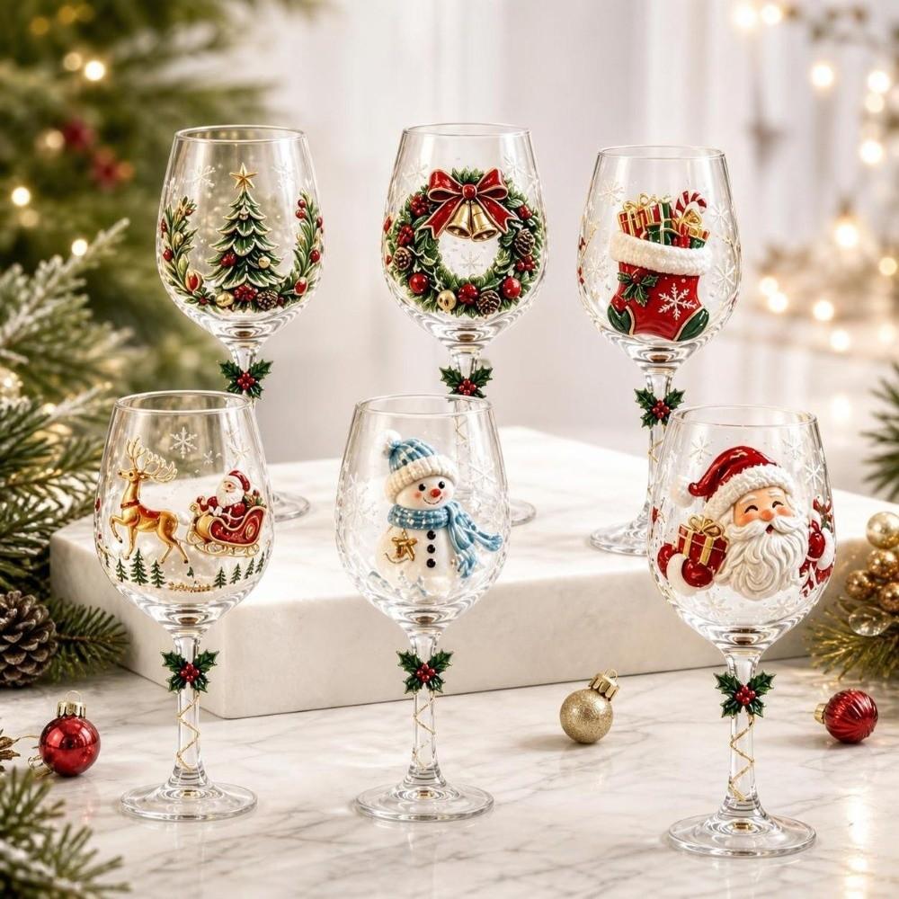 Santa Claus Clear Stemmed Cup Snowman Glass Goblet Decorative Christmas Wine Glass Gift