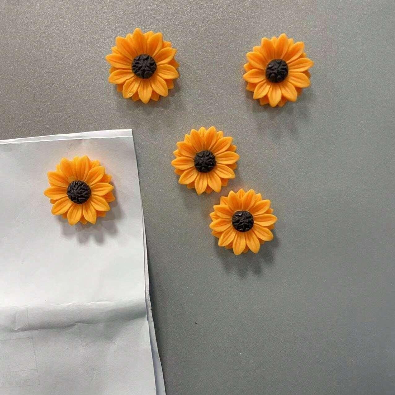 

5 шт. Магнит-подсолнух из смолы, прочный магнит для кухни и холодильника/органайзер для офиса, подходит для праздничных подарков и домашнего декора