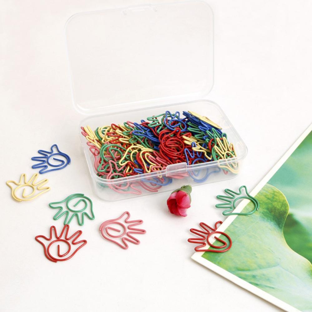 60pcs with Storage Box Paper Clip Hand Shaped School Stationery Cute Memo Clips  Office Supplies