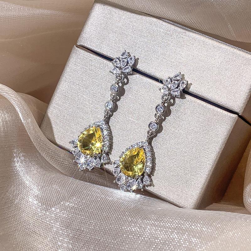 Stud Earrings Inlaid Topaz Earrings Women'S Earrings Temperament High-End Design Jewelry Light Luxury High-End Sense