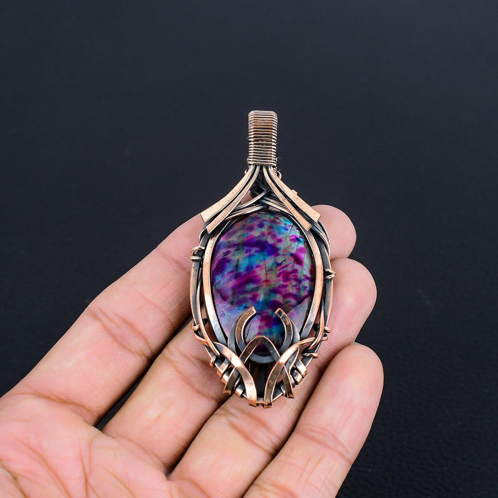 Multi Flash Labradorite Pendant, 999 Copper Wire Wrapped Jewelry, Handmade Pendant Gemstone Jewelry, Gifts For Wife Brand New Pendant