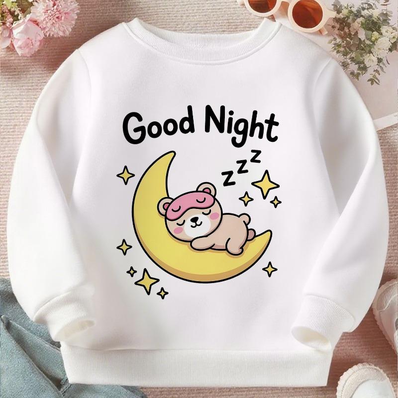 Kids Crewneck Sweatshirt, Cute Cartoon Bear Graphic Print, Soft Casual Long Sleeve Pullove