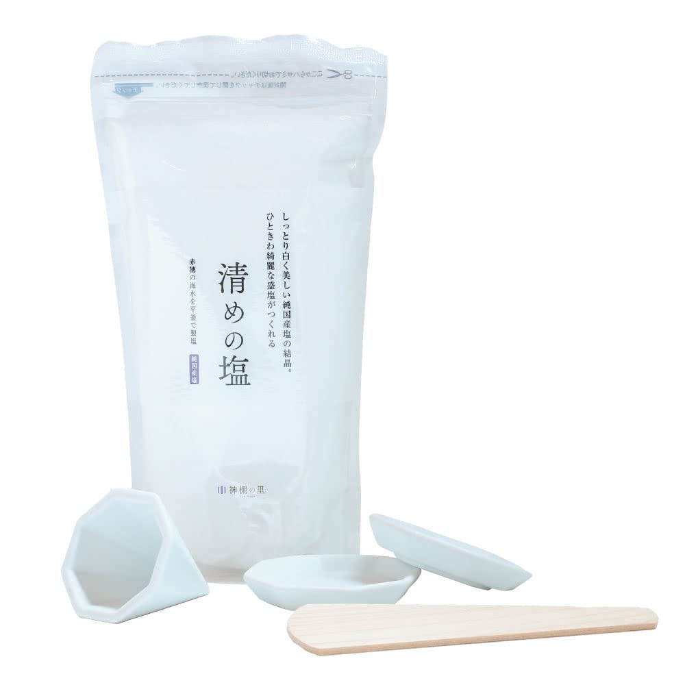 Kamidana No Sato's Easy-to-Mori Salt Set: Includes Everything You Need: 500g of Purifying Salt, a Hardener, and Two Octagonal Plates. Purifying, Good