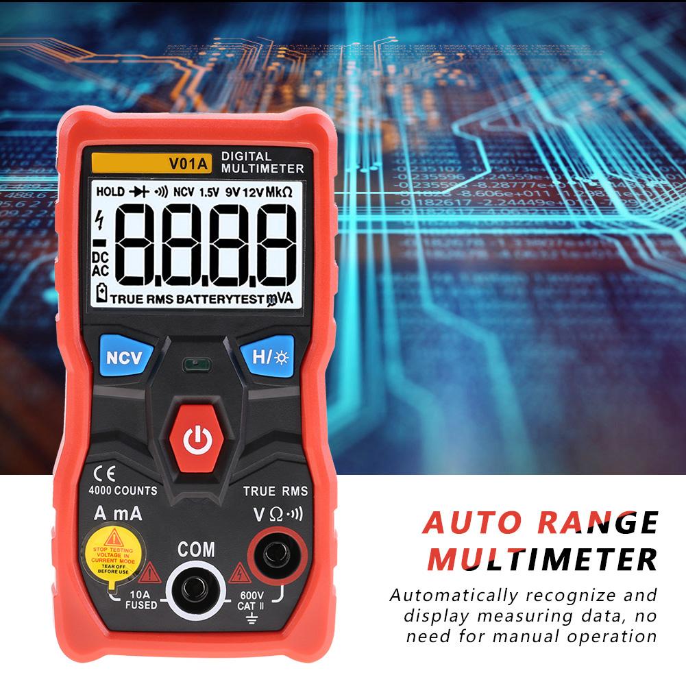 ANENG V01A Auto Range True RMS Digital Multimeter ACDC Current Voltage Ohm Tester (Red)