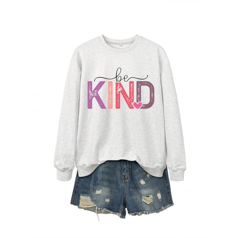Womens Oversized Cotton Hoodie With Be Kind Cutout Letter Print Fall Winter Casual Sweatshirt