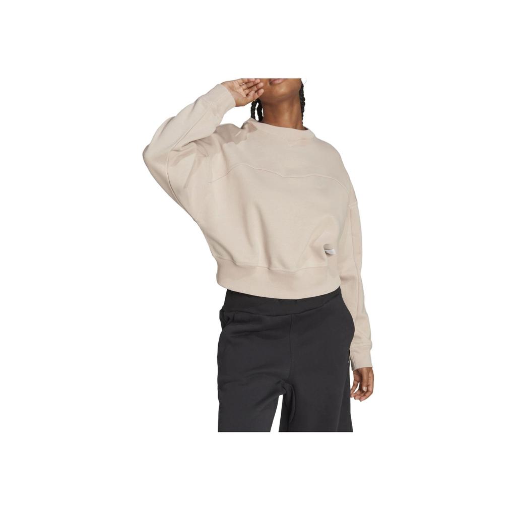 Adidas Solid Logo Crew Neck Long Sleeve Sweatshirt Women Sweatshirt Gray-Brown HZ4382