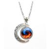 1Pc Tai Chi Star Moon Necklace, Retro Punk Carved Skull Alloy Chain Sweater Accessory