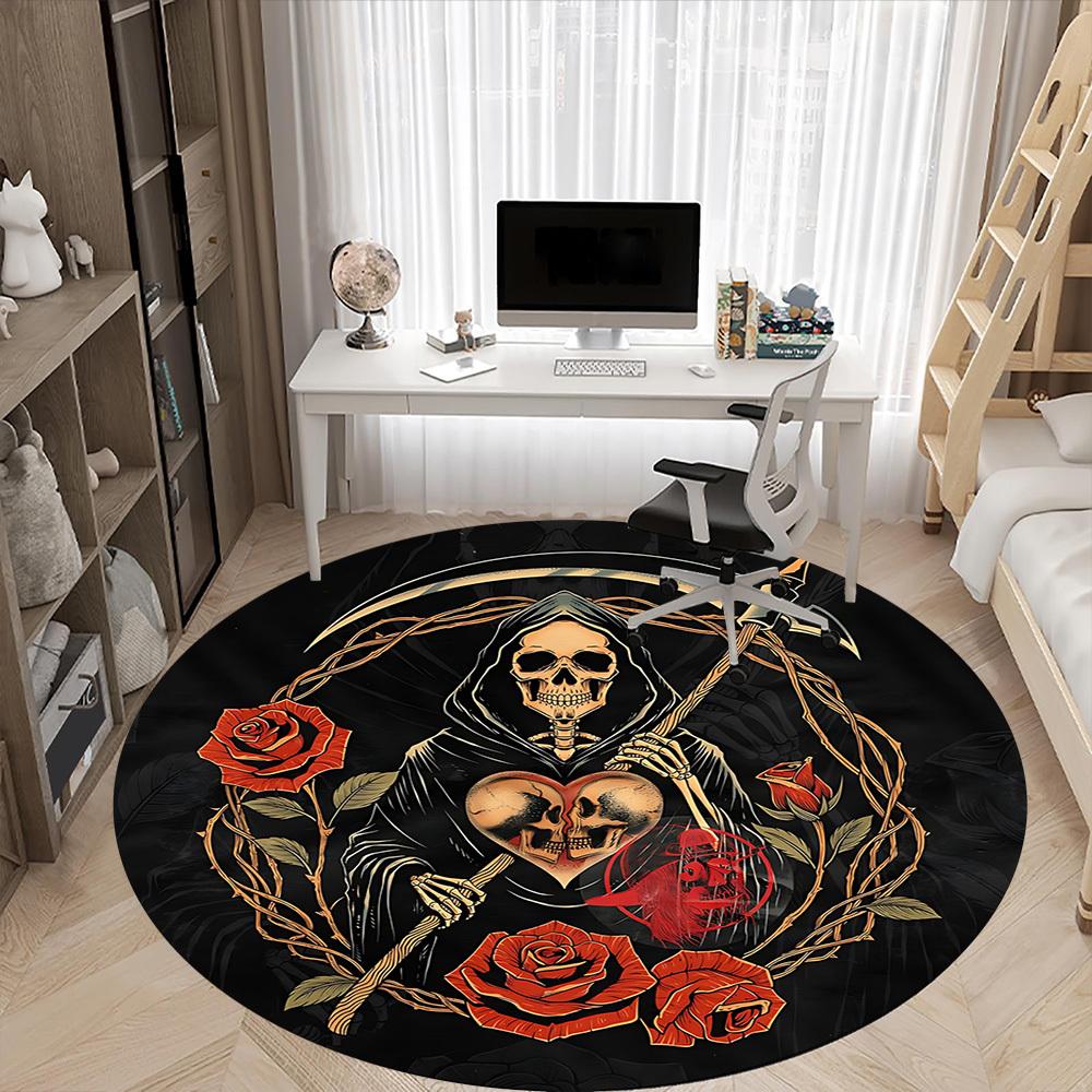 1pc Death Roses Office Round Area Rug, Under Office Chairs Bedroom Living Room Home Decor, Room Deco