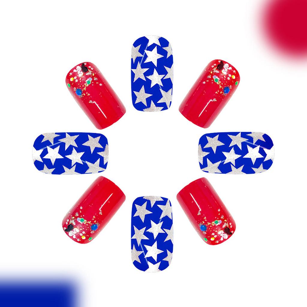 24Pcs Patriotic American Flag Designs Press On Nail for Independence Day Full Cover Acrylic Nail Manicure Nail Decors