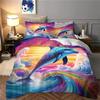 3D Dolphin Duvet Cover Set, Underwater World Duvet Cover and Pillowcases,Dolphin,Tropical Fish,Coral Ocean Bedding Set with Zip