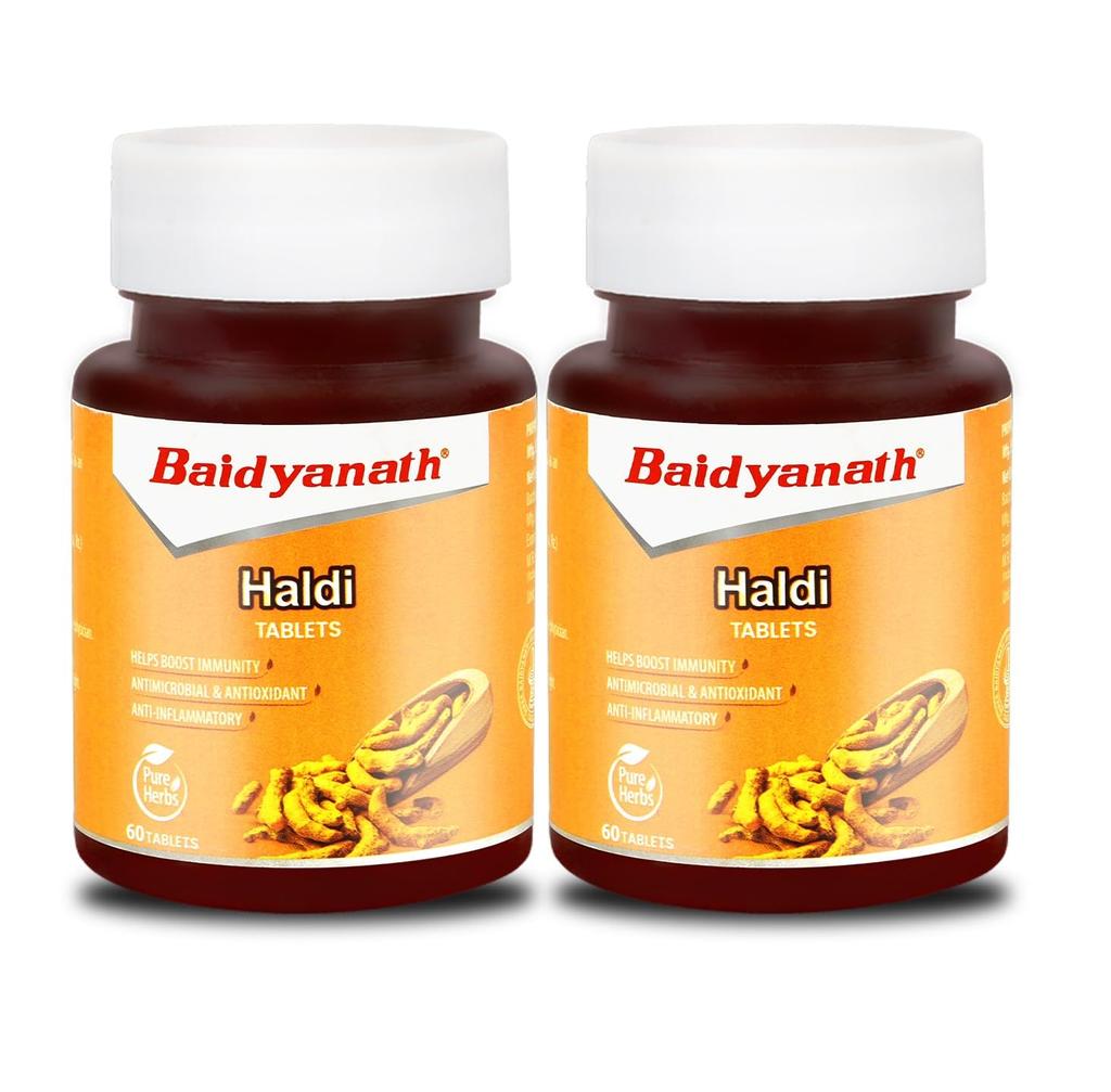 Baidyanath Turmeric Tablets Pack Of 2  X 60 Tabs Each 250mg Natural Haldi Extract For Immunity Skin Glow And Healthy Digestion Support