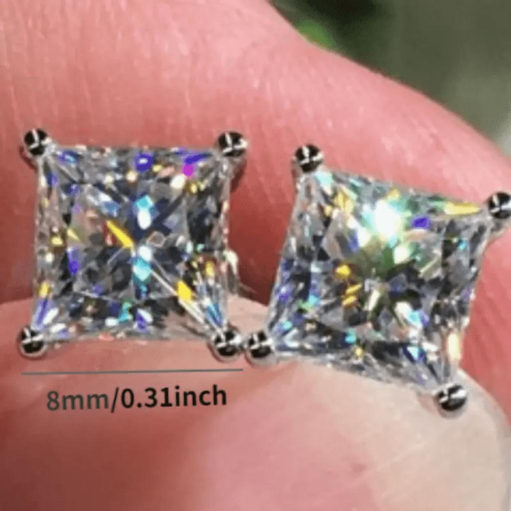 A Pair of Earrings, Classic and Simple Square Shaped Synthetic Zircon Earrings