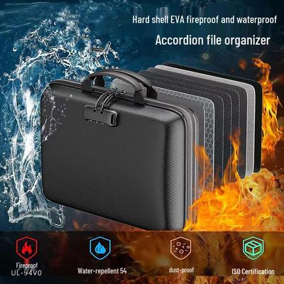 Fireproof Portable Accordion File Organizer: EVA Hard Shell, Waterproof Document Storage Bag