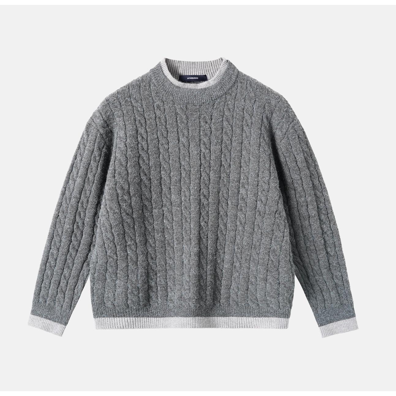 

Unisex Two-Piece Look Round Neck Sweater - Autumn/Winter Trendy Loose Fit Knit Pullover Large сірий колір