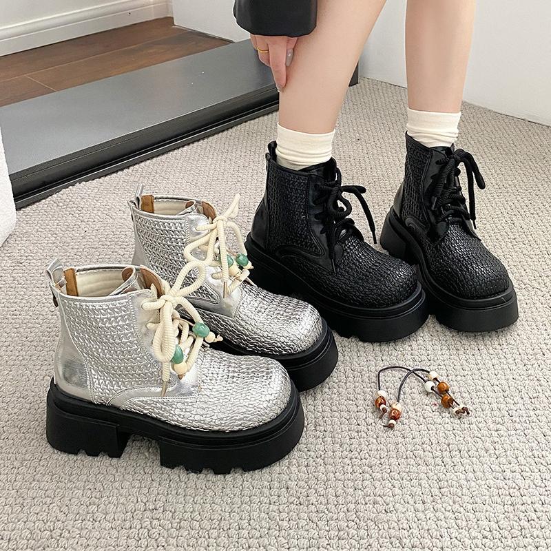 Fashion 2025 New Chunky Style Woman Ankle Boot Fashion Lace Up Ladies Platform Height Increase Short Boots Autumn Winter Women's Shoes