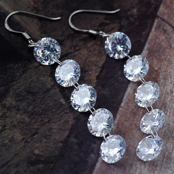 Women Bridal Elegant 5 Rhinestones Long Dangle Tassels Hook Earrings Jewelry KTJ
