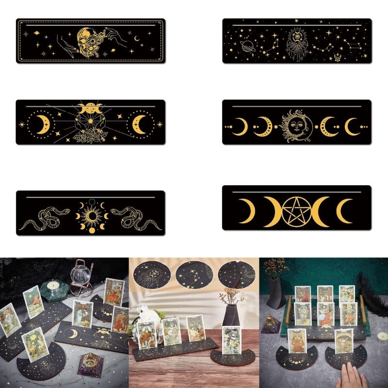 Tarot Cards Stand Wood Holder Moon Phases Altar Base Moon Shape and Rectangle Cards Holder for Witch Divinations Tools